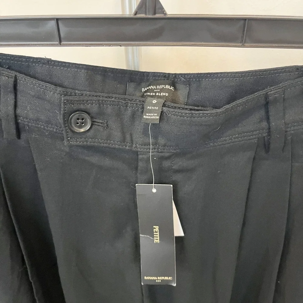 NEW Banana Republic Womens Black Linen Pleated Wide Leg Pants Coastal Career 6P